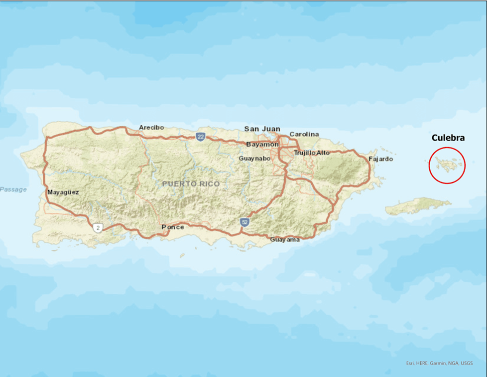 Mapa de Puerto Rico señalando la isla de Culebra
